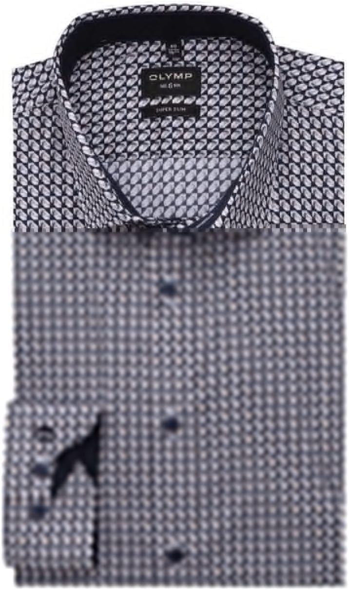 OLYMP No. Six super Slim Hemd Langarm New Kent Kragen Muster Navy 39 Blau, 39 Blau