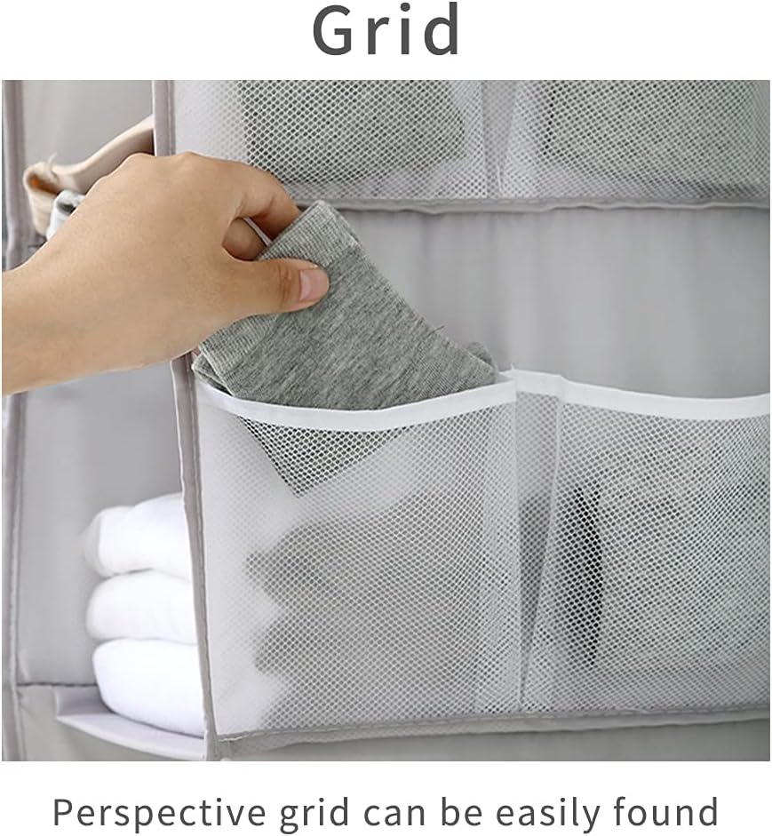 XiXiRan Hängeregal Kleiderschrank, 4 Fächer Hängender Organizer Schrank, mit 12 Netzseitentaschen fü