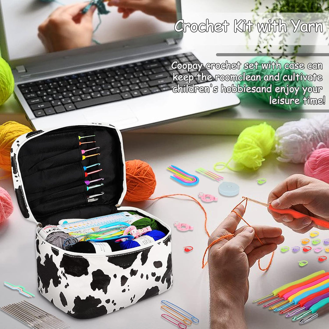 Coopay 63 Stück Häkelset für Anfänger, Häkelnadel Set mit Tasche, Wolle, Häkelzubehör, Ergonomische