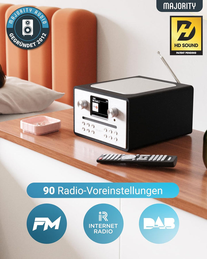 Majority Homerton 2 Internet, DAB, UKW-Radio & CD Player | 40 Radiovoreinstellungen | Universelles P