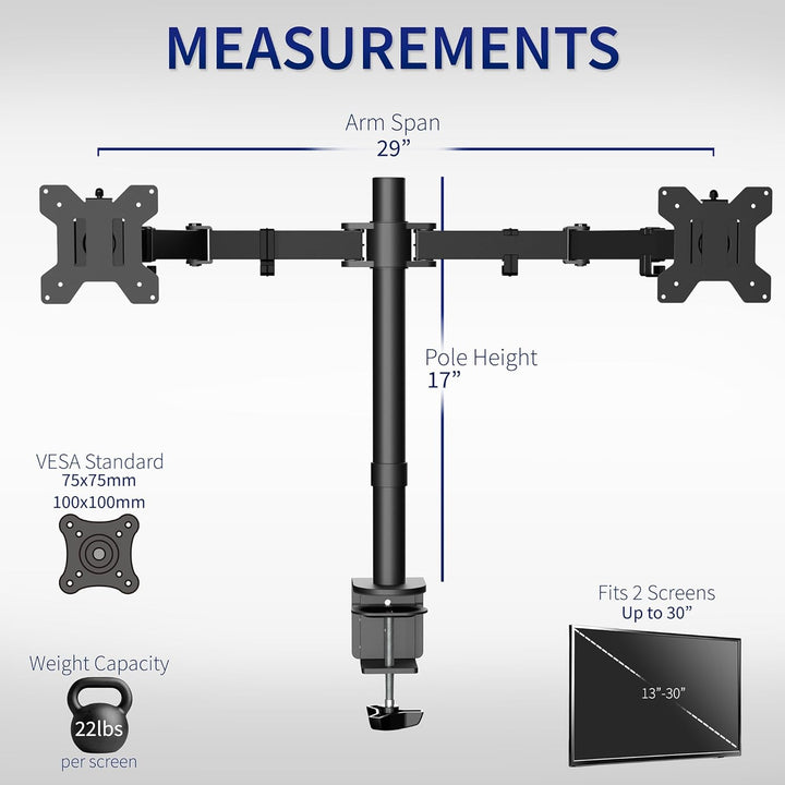 VIVO Dual LCD Monitor Desk Mount Stand Heavy Duty Fully Adjustable fits 2 /Two Screens up to 27" Sch