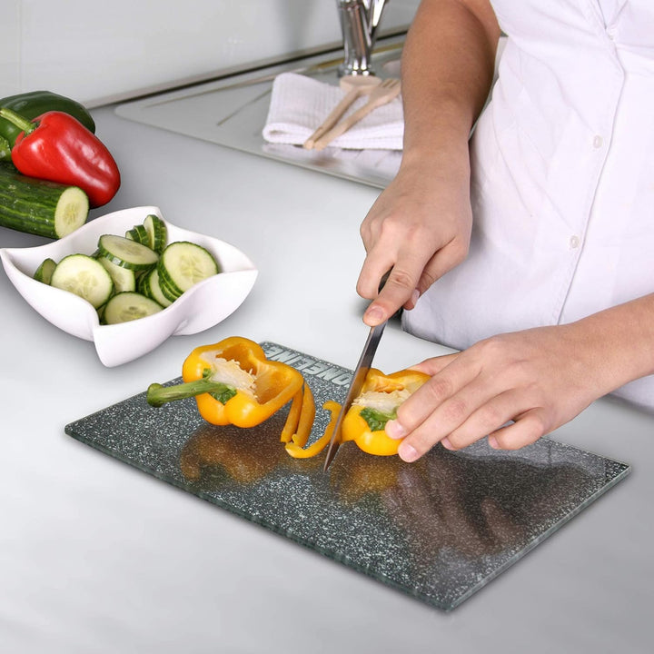 Stoneline Glas Schneidebrett, Schneidbretter Set 4-teilig, 25 x 15 cm, Stoneline Optik, hitzebeständ