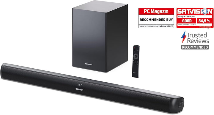 SHARP HTSBW202 2.1 Soundbar 200W (USB, Bluetooh, HDMI, Optisch, AUX-In (3,5mm), Breite: 92cm), draht