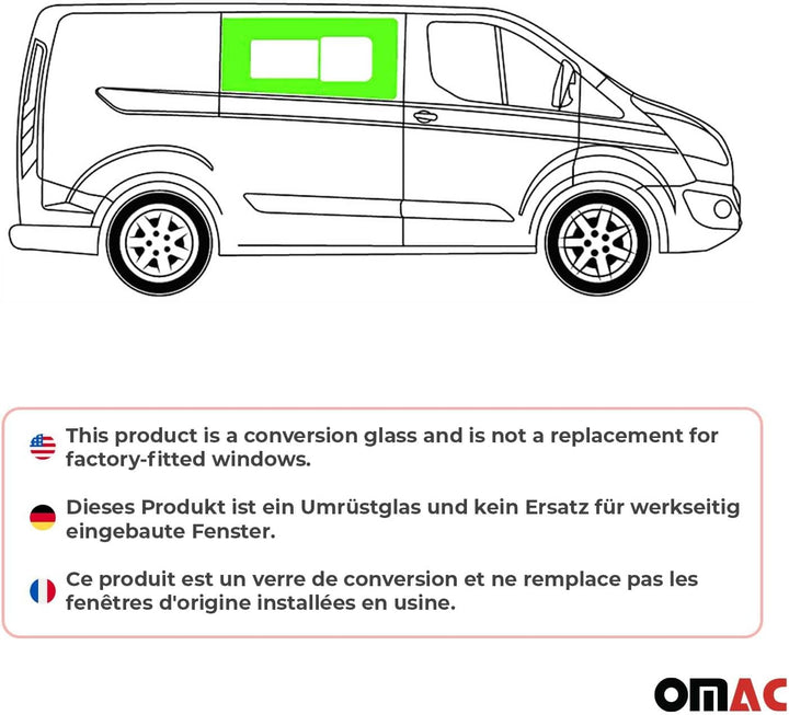 Seitenfenster Schiebefenster kompatibel mit Ford Transit Custom 2013-2023 L1 L2 Auto Rechts Schwarz,