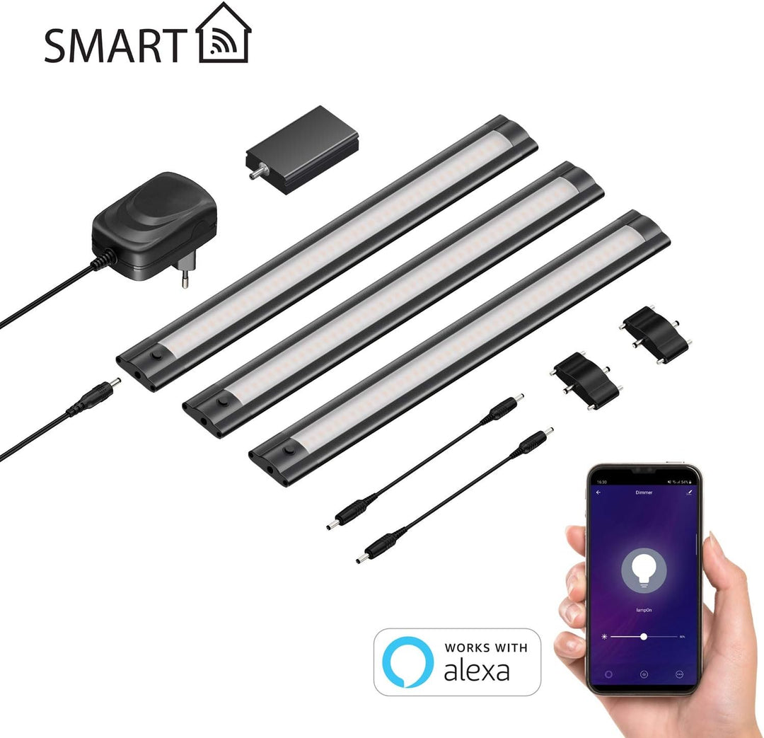 ledscom.de Smarte LED Unterbau-Leuchte SIRIS schwarz matt mit WLAN-Controller flach, Smart-Home, Ale