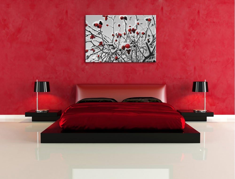 Hagebuttenstrauch schwarz-weiss schwarz/weiss Format: 100x70 auf Leinwand, XXL riesige Bilder fertig