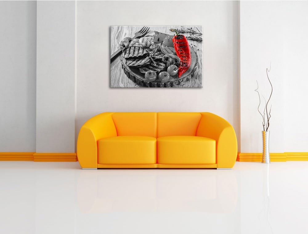 gegrilltes Gemüse auf Baumstammteller schwarz/weiss Format: 100x70 auf Leinwand, XXL riesige Bilder