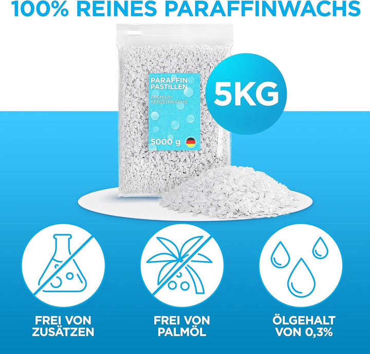molinoRC Kerzenwachs - 5kg REIN WEIssES Paraffinwachs für Kerzen - Qualität aus Deutschland - Kerzen