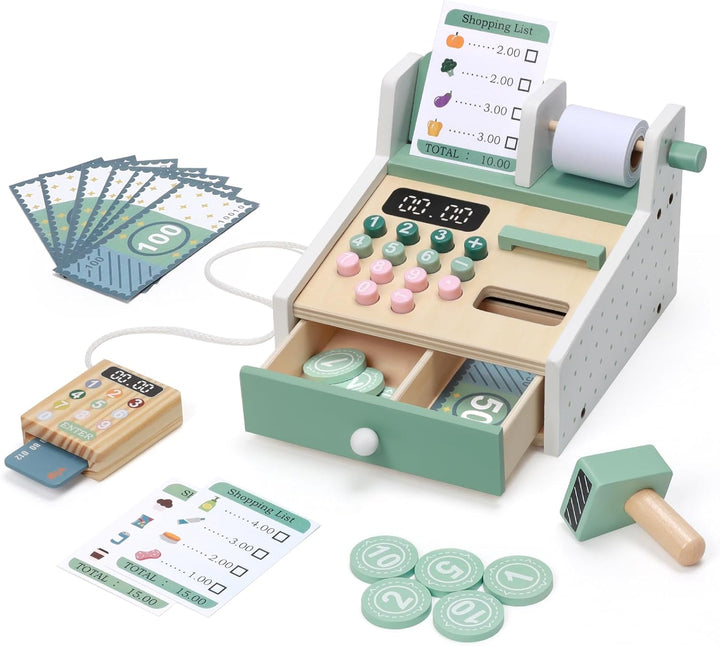 OSLINE Geschenk für 2 3 4 5 Jährige Mädchen Junge,Montessori Holz Spielzeug Kasse Kinderab 2-5 Jahr,