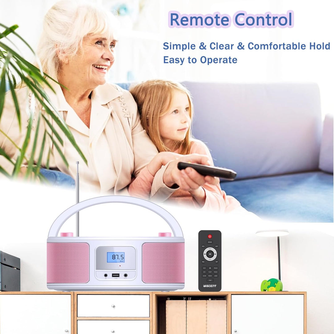 Tragbarer CD-Player Boombox mit Bluetooth | Fernsteuerung | FM-Radio | USB | MP3-Wiedergabe | Kompat