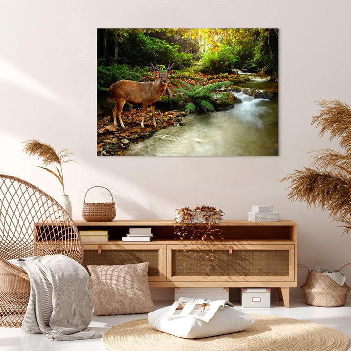 Bilder auf Leinwand 100x70cm Leinwandbild Herbst berg strom landschaft Gross Wanddeko Bild Schlafzim