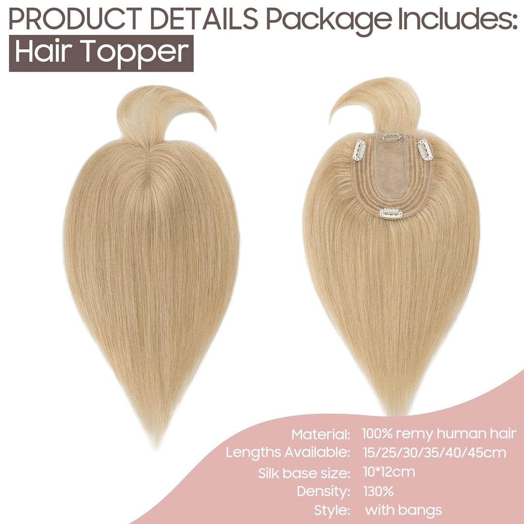 Silk-co Hair Topper Echthaar mit langem Pony, Toupet Damen 10x12cm Basis, Haartopper Echthaar mit Re