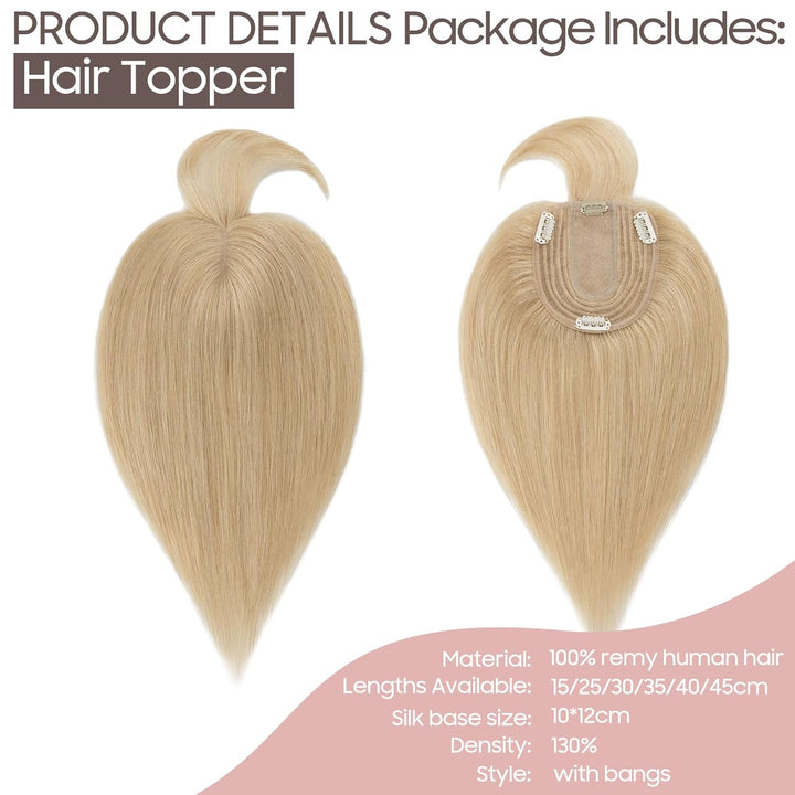 Silk-co Hair Topper Echthaar mit langem Pony, Toupet Damen 10x12cm Basis, Haartopper Echthaar mit Re