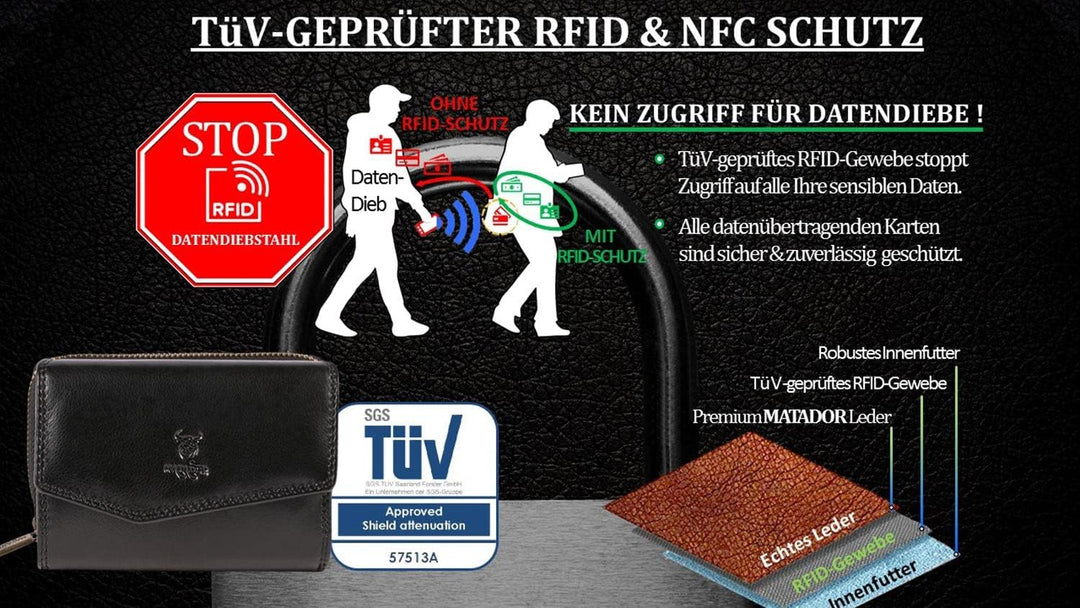 MATADOR RFID Blocker Leder Portemonnaie Damen Gross | Geldbeutel Portmonee Damen mit Geschenk-Box |