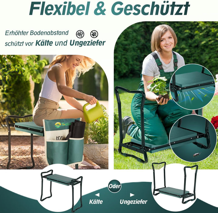 Sekey 2 in 1 XXL Kniebank für Gartenarbeit Gepolstert Gartenhocker Klappbar Gartenbank Höhenverstell