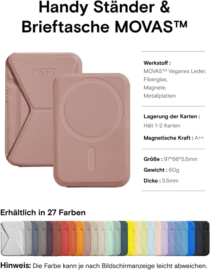 MOFT MagSafe Wallet Ständer für iPhone 16/15/14/13/12 Serie Kompatibel mit MagSafe, MOVAS Vegan Lede