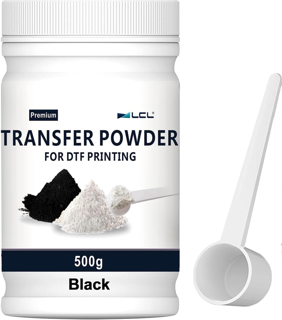 LCL DTF Pulver Schwarz, 500 g/17,6 oz, Digital Transfer Schwarz Klebepulver für Schwarze oder dunkel
