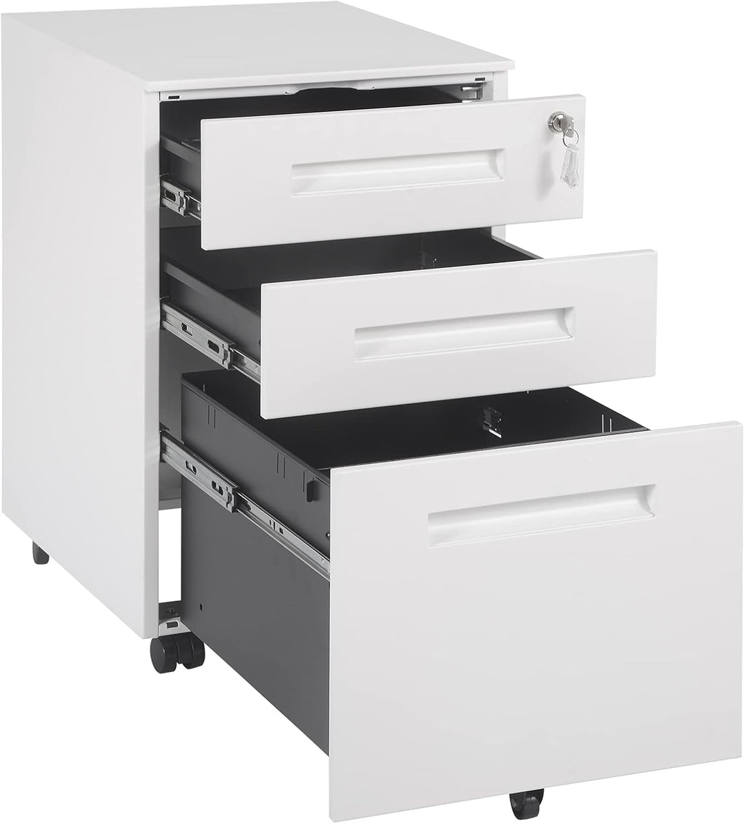 WOLTU Rollcontainer Metall, Mobiler Aktenschrank Büroschrank mit 3 Schubladen Bürocontainer, abschli