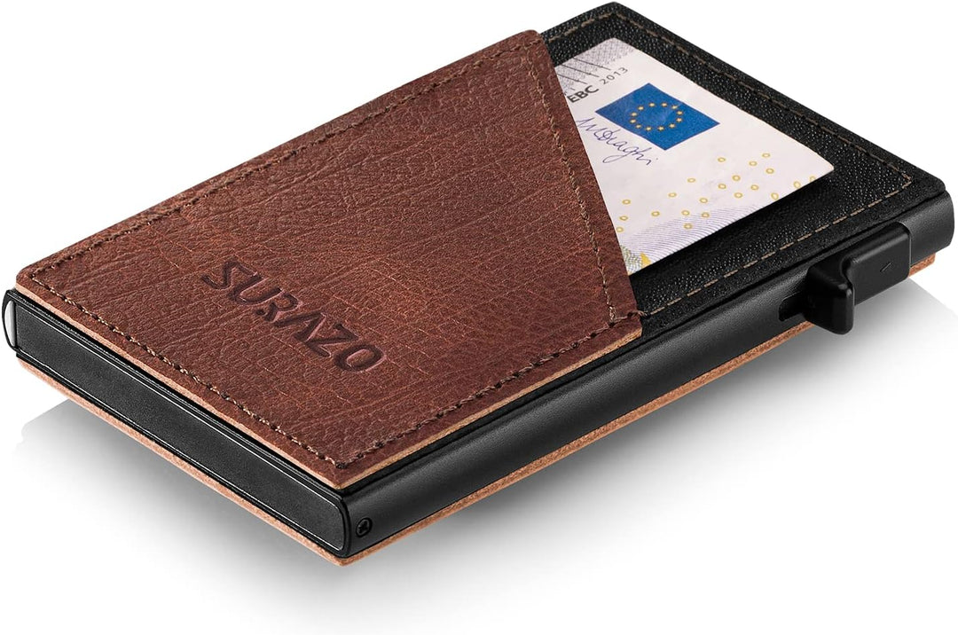 SURAZO® Echtleder Mini Card Holder | Kreditkartenetui mit Münzfach | Slim Geldbörse mit Kartenfach |