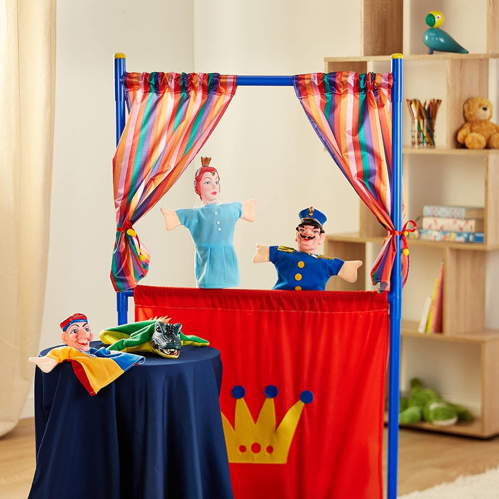 Simba 104586783 - Puppentheater, 4 Handpuppen, Kunststoffrahmen, Kasperl, Prinzessin, Krokodil, Poli