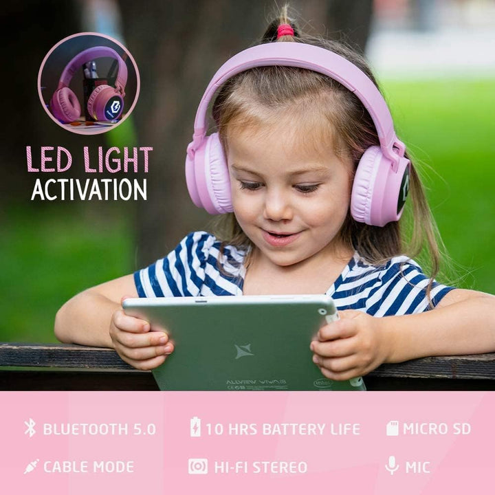 PowerLocus Kinderkopfhörer Bluetooth, Kinder Kopfhörer Over-Ear mit 85db Lautstärkebegrenzung LED-li