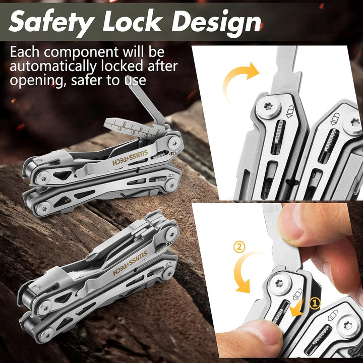 Swiss+Tech Multitool 16 in 1, Multifunktionszange Edelstahl Faltbares Multifunkstionswerkzeug Multif