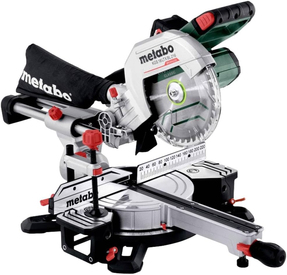 Metabo KGS 18 LTX BL 216 AkkuKappsäge (18V 1x4Ah Li-Power, Ladegerät ASC 55, Karton, mit Zugfunktion