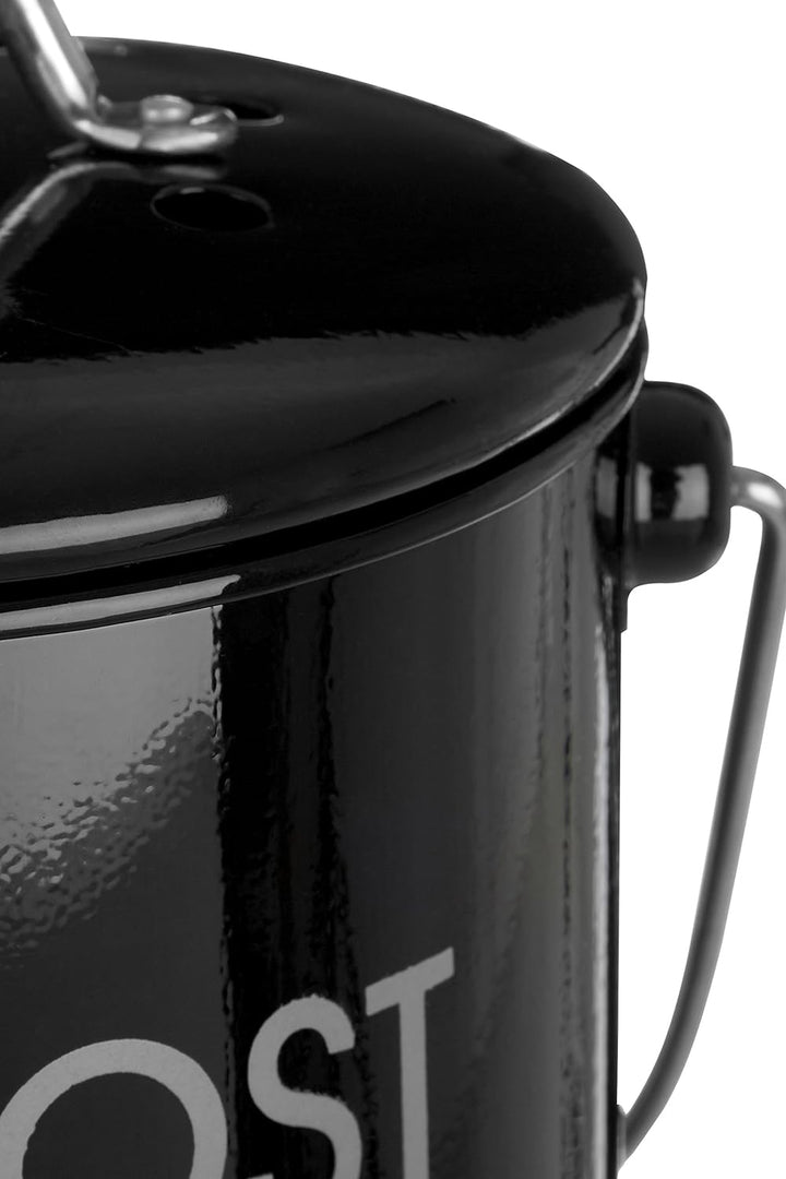 Premier Housewares 0510019 Komposteimer mit Tragegriff Ø14 x H22 cm, Schwarz, Schwarz