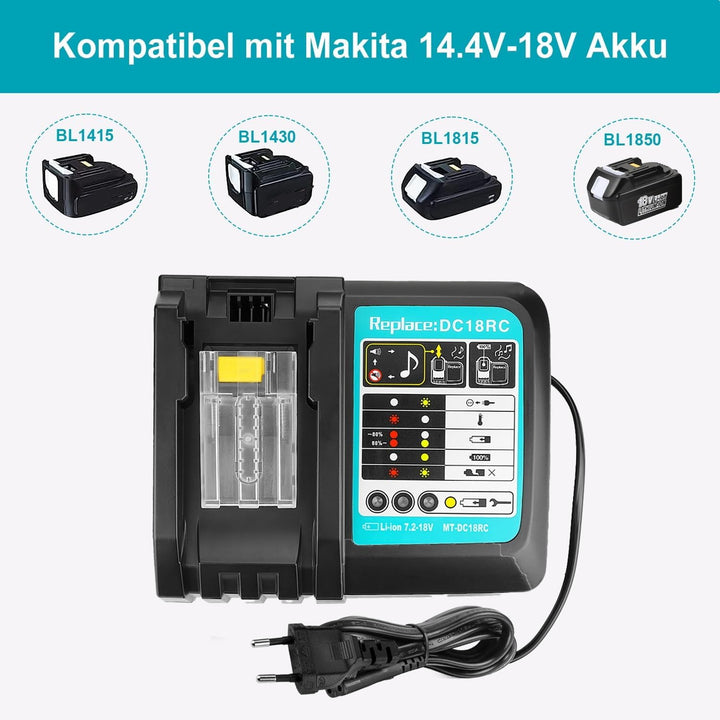 Energup 18V 4,0Ah Ersatz Akku + 3A Ladegerät für Makita BL1840 BL1830 BL1850 LXT400 Akku + DC18RA DC