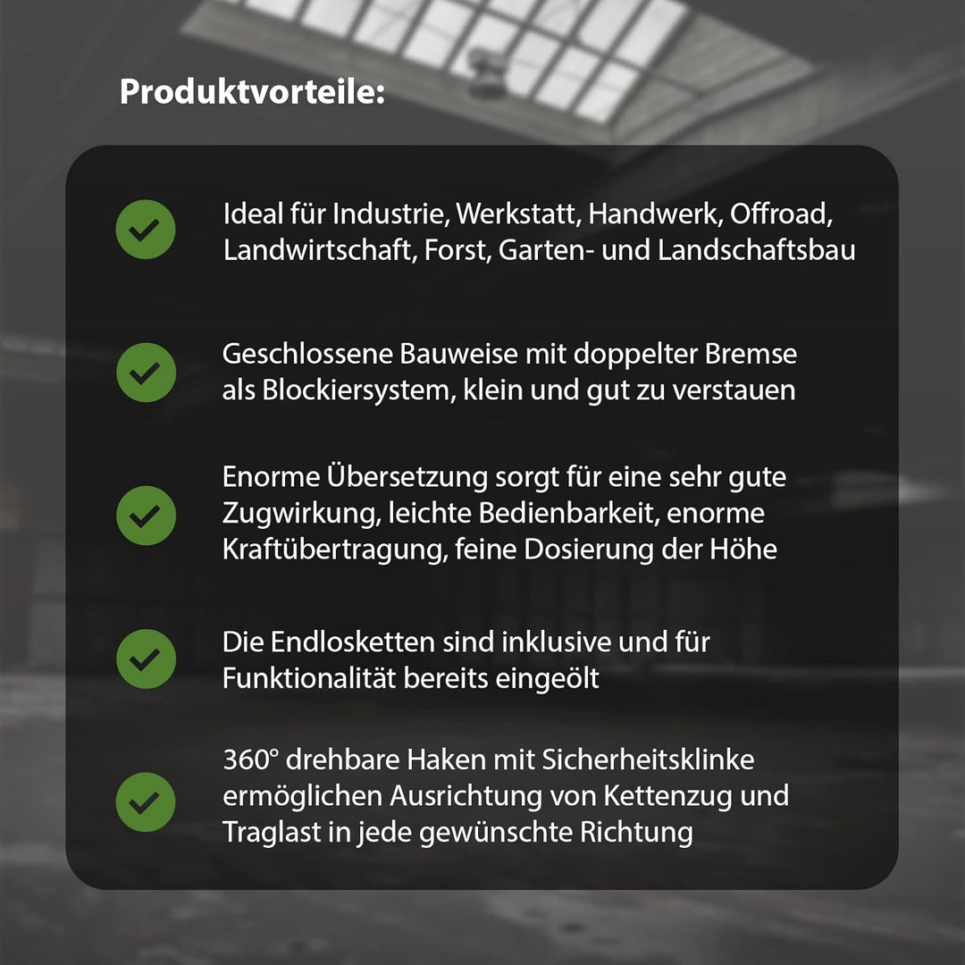 TRUTZHOLM Kettenzug mit Doppelbremse HSC 1000kg Traglast - 3m Hubhöhe Triangel Flaschenzug Seilzug H
