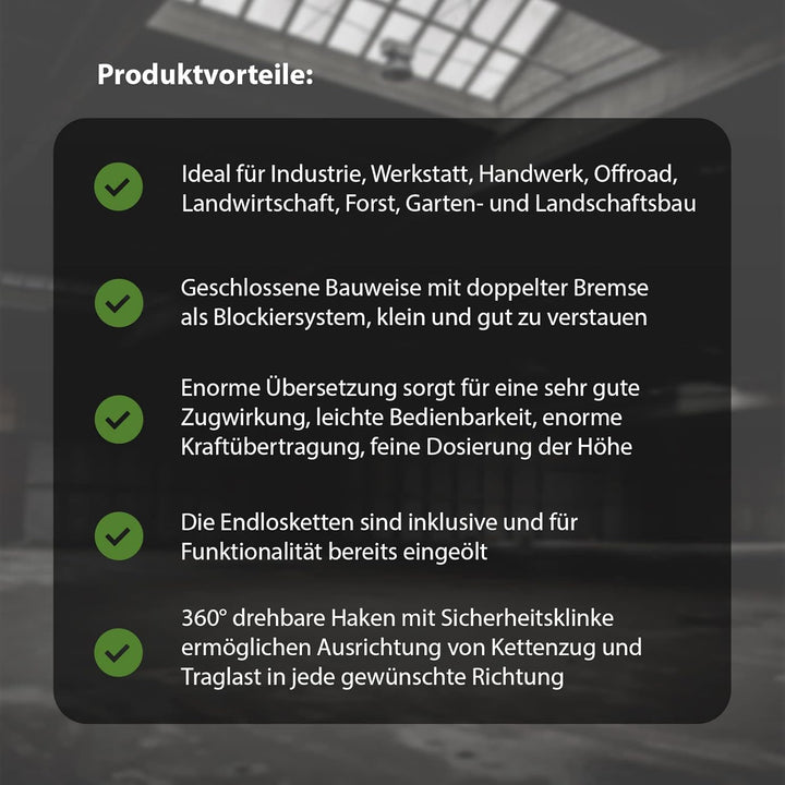 TRUTZHOLM Kettenzug mit Doppelbremse HSC 1000kg Traglast - 3m Hubhöhe Triangel Flaschenzug Seilzug H