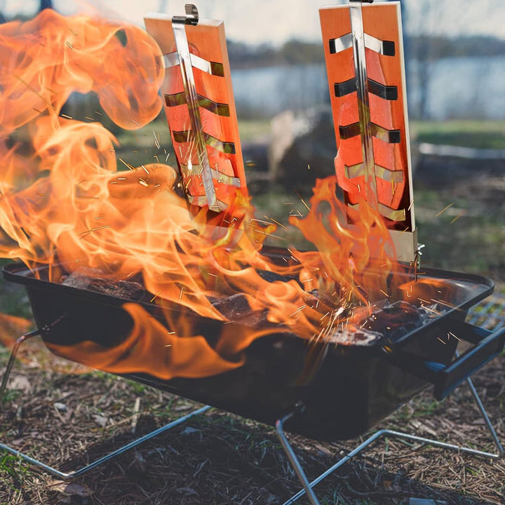 Ikodm Flammlachsbrett 4er Set, Flammlachsbretter Halterung Wendefunktion,Lachsbretter Zum Grillen Fe