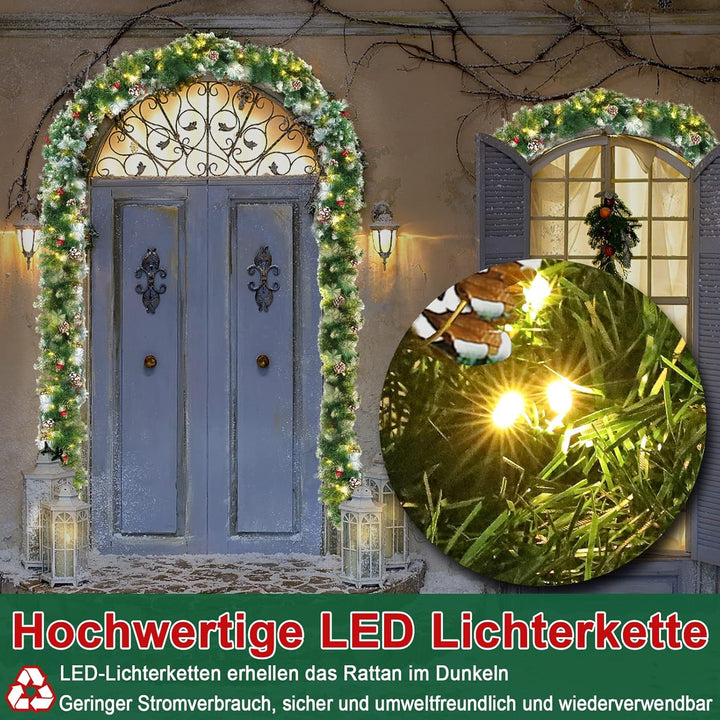 UISEBRT Weihnachtsgirlande mit Beleuchtung Tannengirlande 3m, mit 50 LEDs Tannenzapfen Rote Beere Kü