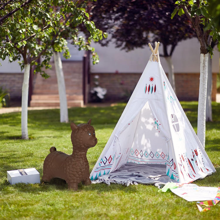 Relaxdays Hüpftier Lama, inkl. Luftpumpe, Kinder ab 3 Jahre, BPA-frei, aufblasbares Hüpfspielzeug, S