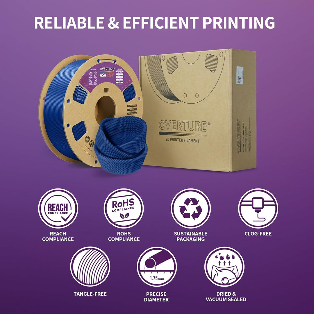 OVERTURE ASA Filament 1.75mm, Spule 1kg (2.2lbs), Massgenauigkeit +/- 0.03 mm, für 3D Drucker (Diama