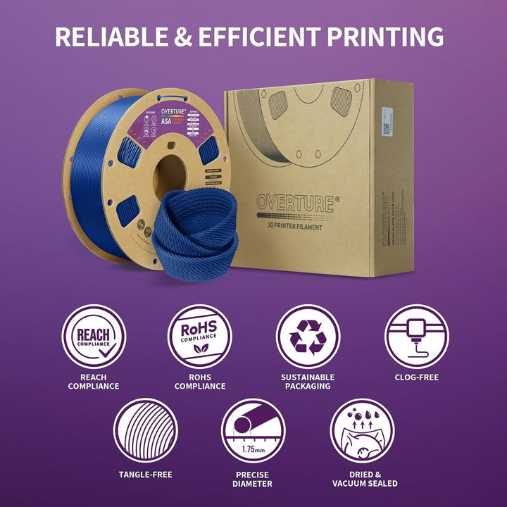 OVERTURE ASA Filament 1.75mm, Spule 1kg (2.2lbs), Massgenauigkeit +/- 0.03 mm, für 3D Drucker (Diama