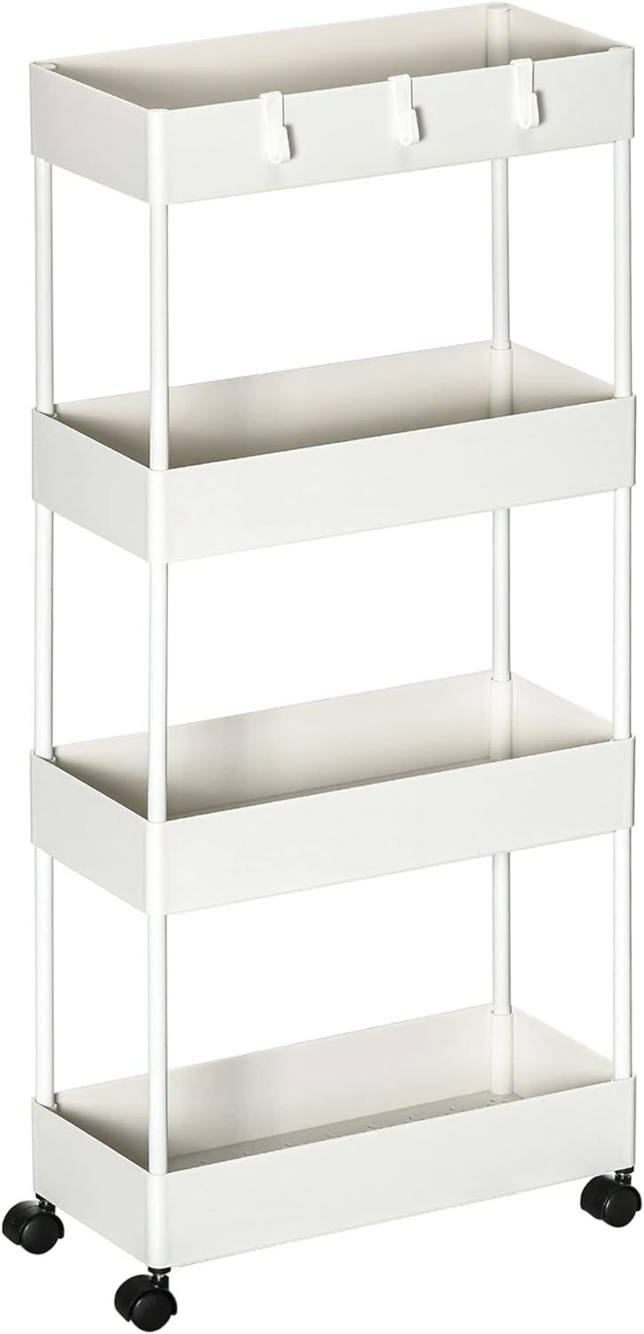 HOMCOM Rollwagen, Küchenwagen mit 4 Ebenen, Aufbewahrungsregal mit Rollen, Servierwagen mit Bremsen,