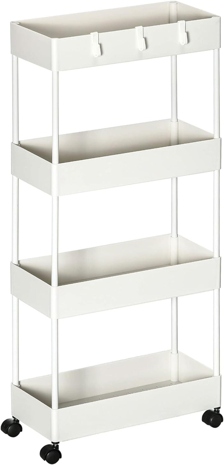 HOMCOM Rollwagen, Küchenwagen mit 4 Ebenen, Aufbewahrungsregal mit Rollen, Servierwagen mit Bremsen,