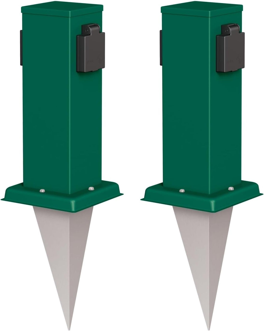 ledscom.de 2X Garten-Steckdosen-Säule Polly mit Erdspiess für aussen, IP44, 2-Fach, grün, eckig, 27c
