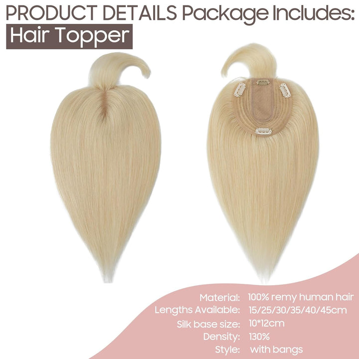 Silk-co Hair Topper Echthaar mit langem Pony, Toupet Damen 10x12cm Basis, Haartopper Echthaar mit Re