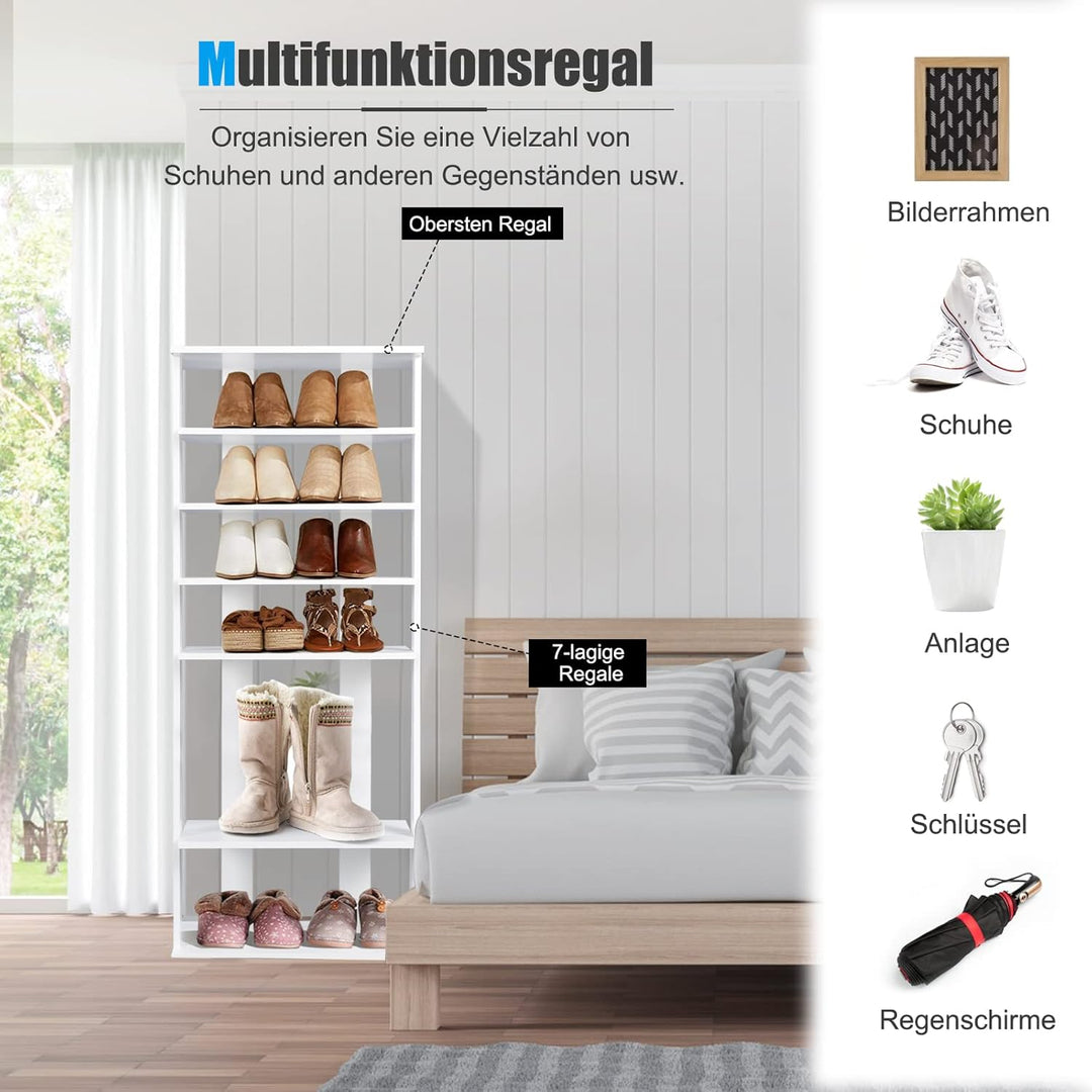 COSTWAY 8 stufiger Schuhständer höhenverstellbar, Platzsparendes Schuhregal aus Holz, Schuh-Organize