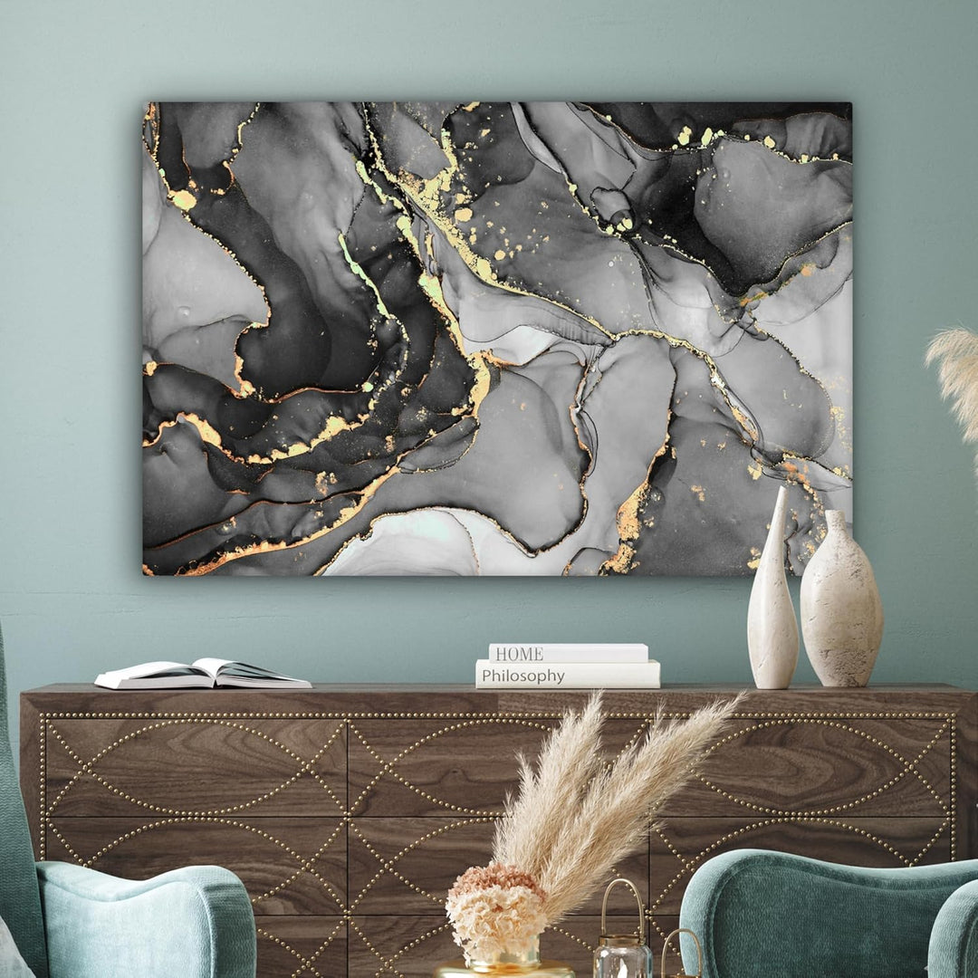MuchoWow© Wandbilder Gross 120x80 cm XXL Schlafzimmer Home Goldene Deko Wohnung Bild Wohnzimmer Foto