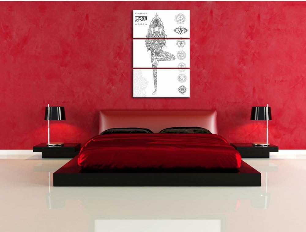 Pixxprint Yogafigur in der Tree Pose als Leinwandbild/Grösse: 3 Teilig (120x80 cm) cm/Wandbild/Kunst