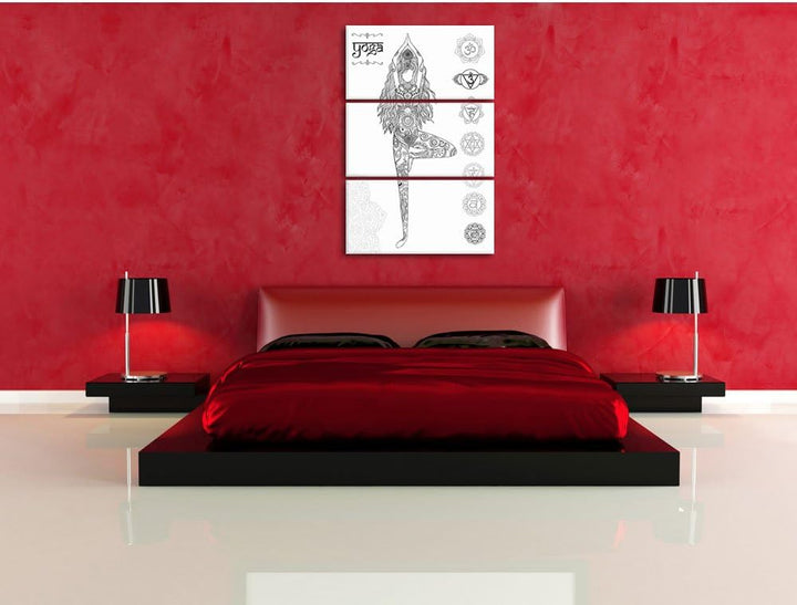 Pixxprint Yogafigur in der Tree Pose als Leinwandbild/Grösse: 3 Teilig (120x80 cm) cm/Wandbild/Kunst