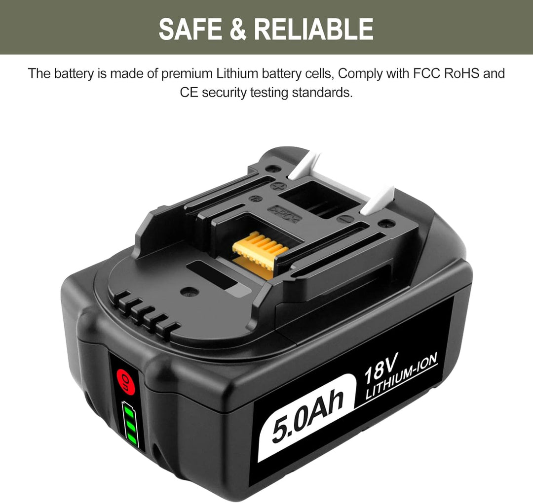 GOOALITY 5,0 Ah 18 V Li-Ion Ersatz für Makita 18V Akku BL1850B BL1850 BL1840B BL1840 BL1830B BL1830