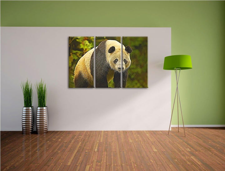 grosser Pandabär NewArt 3-Teiler Leinwandbild 120x80 Bild auf Leinwand, XXL riesige Bilder fertig ge