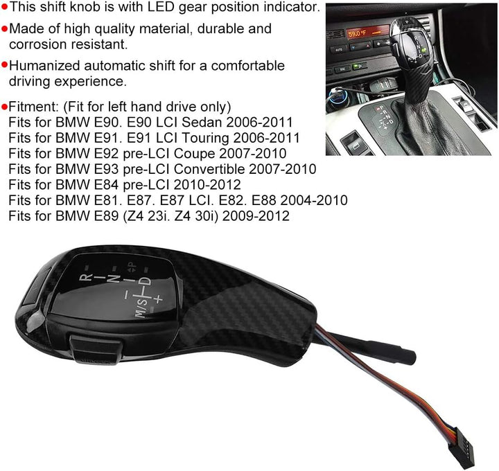 Dioche Schaltknauf, F30 Style Automatic Led Schaltknauf Nachrüstsatz für BMW E90 E92 E84 E89 Carbon