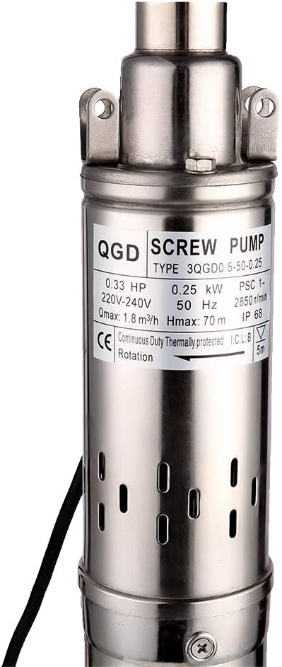 SHYLIYU Tiefbrunnenpumpe 220V Tauchpumpe Edelstahl Tauchpumpe oder Hauswasserwerk und Garten (0.25KW