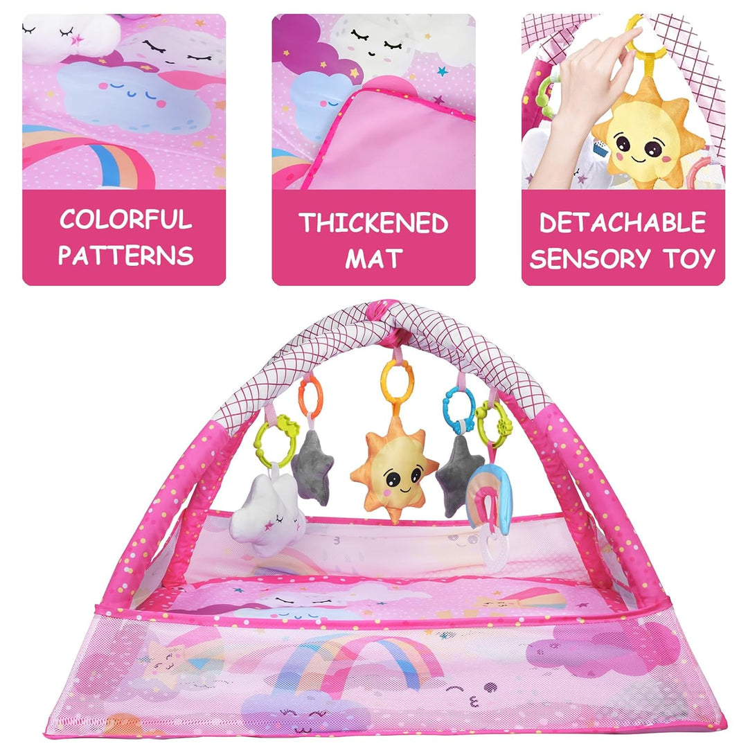 Sinbide Spieldecke für Babys, Spielmatte mit Spielbogen, Spielmatte und sensorische Spielzeuge für B