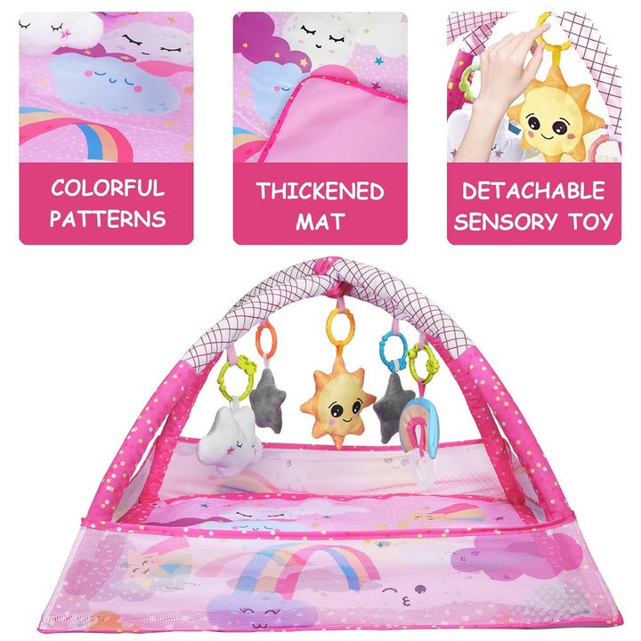 Sinbide Spieldecke für Babys, Spielmatte mit Spielbogen, Spielmatte und sensorische Spielzeuge für B